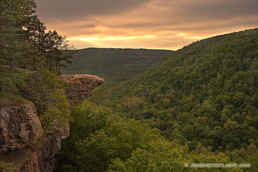 Rays of light illuminate the Ozarks at Whitaker Point while Hawksbill Crag juts out from the side of the hill.  Hills blanketed in verdant trees can be seen for miles around.</a><p>This image was featured in the 'Traveling the Journey of Light' Photoblog on May 13, 2010.  <a href='http://blog.journeyoflight.com/2010/05/13/a-story-from-the-field-illumination-at-whitaker-point-hawksbill-crag/' target=_blank>Click Here To See the Post</a> - Arkansas Photography
