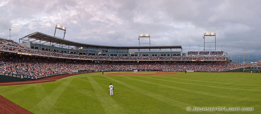 2011 College World Series, Virginia competed against USC in TD Ameritrade Stadium, the first year of the stadium.  This photograph is a combination of 6 exposures stitched together for detail. - Omaha Photography